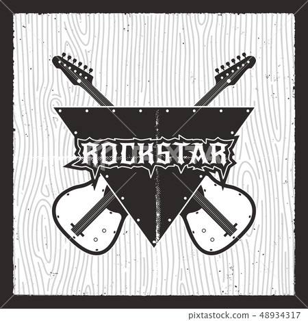 Rockstar poster. Grunge electro guitars with lettering. Tee print design template. Silhouette retro 48934317