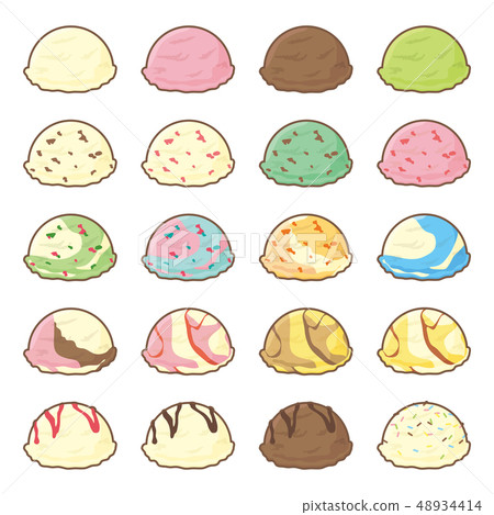 Cute Vector illustration set of ice cream scoop, many colorful flavors with  toppings in wafer Stock Vector by ©sasimoto 177822388