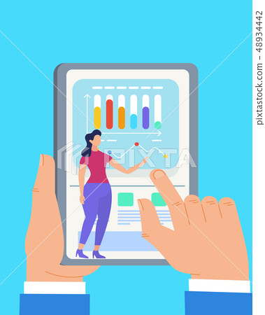 Hands Touching Tablet Screen with Woman Presenting Hands Touching Tablet Screen with Woman Presenting 48934442