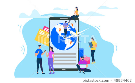 Booking Airline Ticket with Mobile App Flat Vector Booking Airline Ticket with Mobile App Flat Vector 48934462