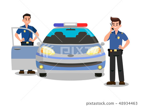 Police Officers with Walky Talky Cartoon Character Police Officers with Walky Talky Cartoon Character 48934463