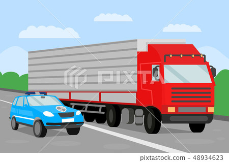 Police Escort and Trailer Flat Vector Illustration 48934623