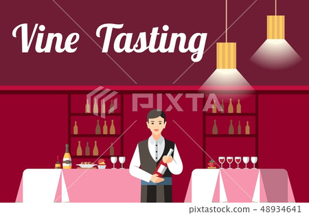Wine Tasting in Restaurant Flat Vector Banner 48934641