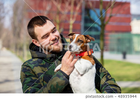 Young man with his dog, Jack Russell Terrier, Young man with his dog, Jack Russell Terrier, 48935944