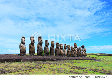 Ahu Tongariki's Moai statue on Easter Island Ahu Tongariki's Moai statue on Easter Island 48936749