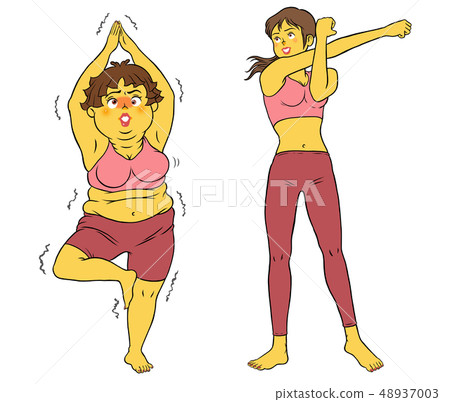 節食瑜伽,苗條女性和胖乎乎的女士 節食瑜伽,苗條女性和胖乎乎的女士 48937003