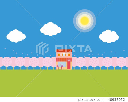 Spring landscape cherry clouds sun Spring landscape cherry clouds sun 48937052