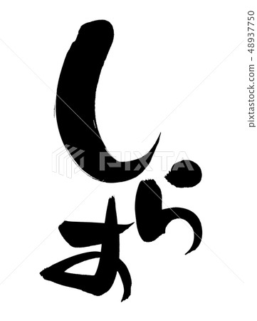 Illustration of vertical writing Shirasu written in black ink with handwritten brush material Illustration of vertical writing Shirasu written in black ink with handwritten brush material 48937750