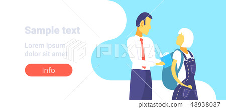 father helping little daughter packing backpack preparations for first day at school concept man father helping little daughter packing backpack preparations for first day at school concept man 48938087