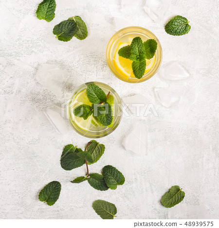 Refreshing Lemonade or Mojito cocktail with mint 48939575