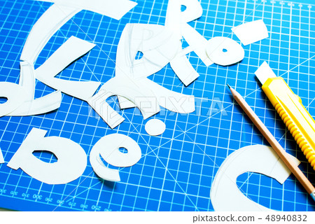 Creation of stencil handwork letter live material 48940832