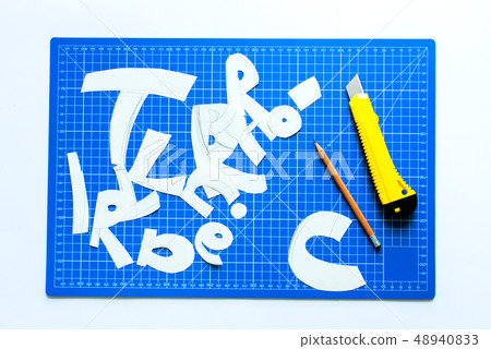 Creation of stencil handwork letter live material 48940833