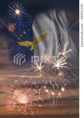 Fireworks and flag of Azores 48942288