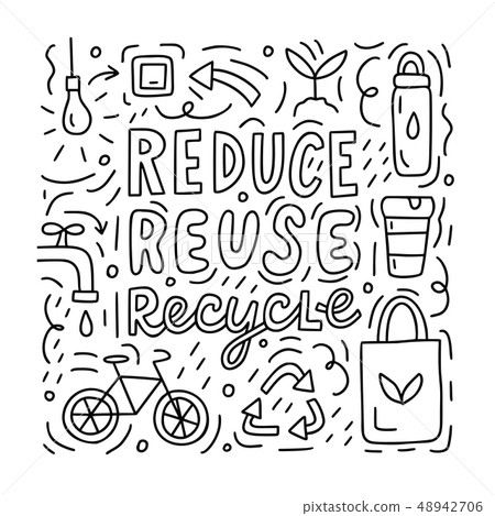 Reduce reuse recycle doodle concept 48942706