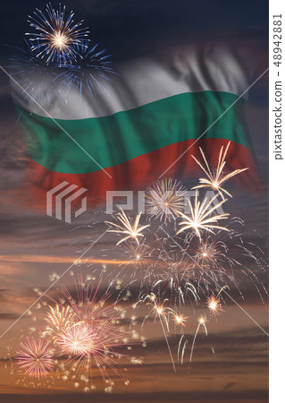 Fireworks and flag of Bulgaria Fireworks and flag of Bulgaria 48942881