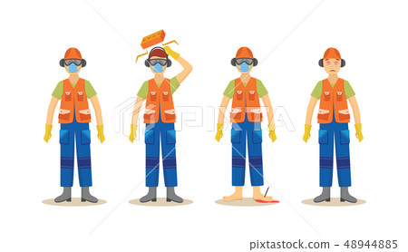 A set of accidents with a worker in an orange uniform in construction 48944885