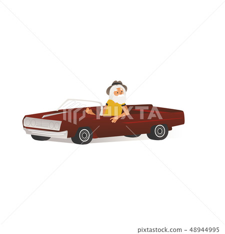 Vector cheerful elderly man drive retro cabrio car Vector cheerful elderly man drive retro cabrio car 48944995