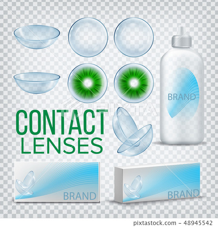 Contact Lenses Branding Design Mockup Vector. Myopia Care. Eye Lens. Medical Product. Soft Optical Contact Lenses Branding Design Mockup Vector. Myopia Care. Eye Lens. Medical Product. Soft Optical 48945542