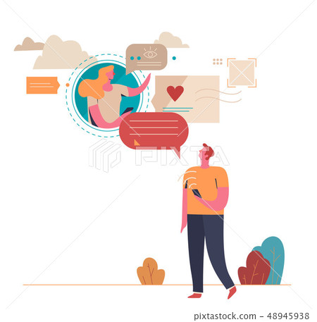 Young People communicate on the Internet. Virtual relationships. Vector illustration Young People communicate on the Internet. Virtual relationships. Vector illustration 48945938
