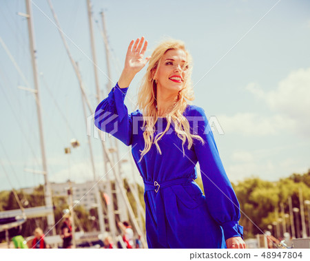 Fashion model wearing blue navy shirt Fashion model wearing blue navy shirt 48947804