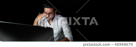 Fatigued Asian businessman feeling sleepy and Fatigued Asian businessman feeling sleepy and 48948679