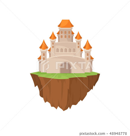 Fairytale stone island castle on white background. Fairytale stone island castle on white background. 48948778