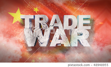 Trade war concept. Cracked text on flag of China. 3D illustration. 48948955
