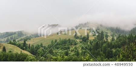Little house on a green mountain slope 48949550