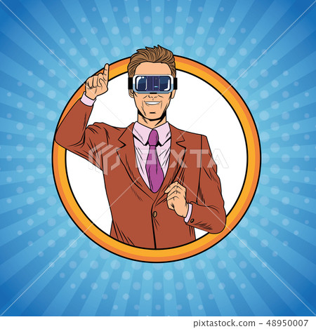 Businessman virtual reality pop art cartoon Businessman virtual reality pop art cartoon 48950007