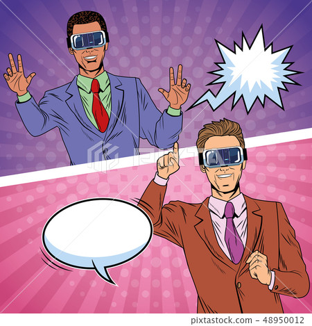 Businessmen virtual reality pop art cartoon Businessmen virtual reality pop art cartoon 48950012