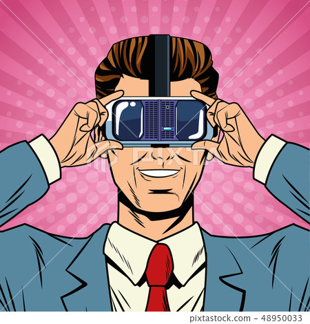 Businessman virtual reality pop art cartoon Businessman virtual reality pop art cartoon 48950033