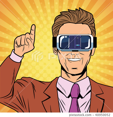 Businessman virtual reality pop art cartoon Businessman virtual reality pop art cartoon 48950052