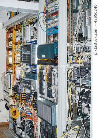 Server Room With Rack Mounted Routers Switches And 48950240