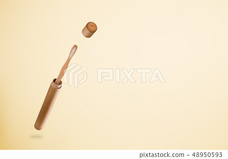 Eco friendly bamboo teeth brush in case. Zero waste concept. 48950593