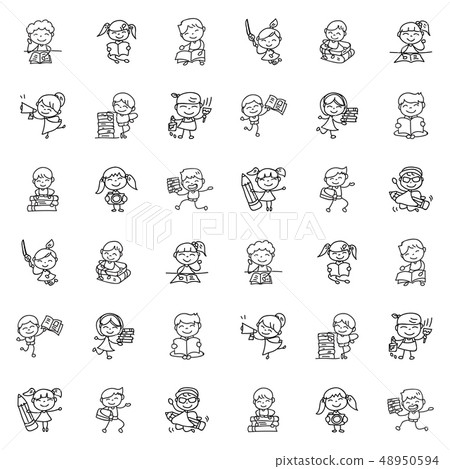 hand drawing cartoon happy kids back to school 48950594