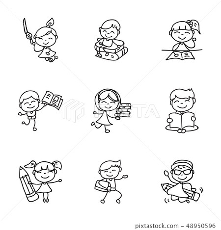 hand drawing cartoon happy kids back to school 48950596