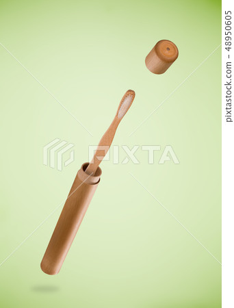 Eco friendly bamboo teeth brush in case. Zero waste concept. 48950605