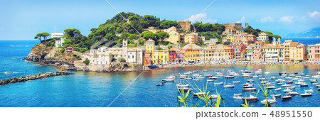Public beach of Italian Sestri Levante in summer 48951550