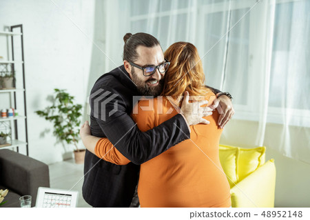 Overweight female person asking for psychological help 48952148