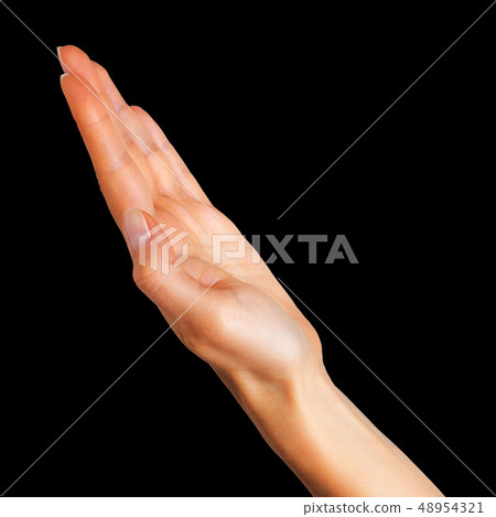 Woman showing open hand taking or showing something 48954321