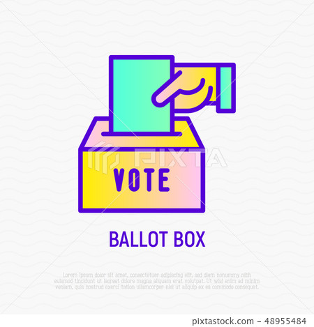 Ballot box: hand puts envelope with vote in box 48955484