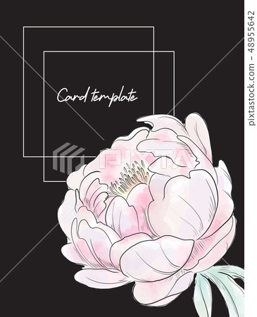 Blue peony flowers graphic invitation. Botanical blossom pastel plant, minimal watercolor creative Blue peony flowers graphic invitation. Botanical blossom pastel plant, minimal watercolor creative 48955642