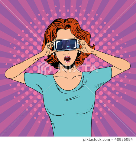 Woman with virtual reality glasses technology - Stock Illustration ...
