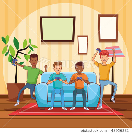 Teenagers playing videogames Teenagers playing videogames 48956281