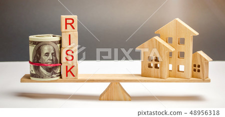 Money bag, blocks with the word Risk  48956318