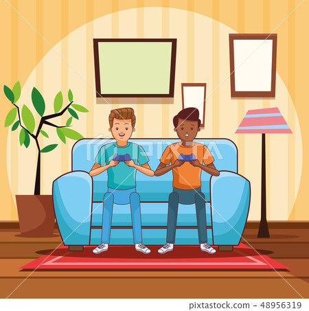 Teenagers playing videogames 48956319