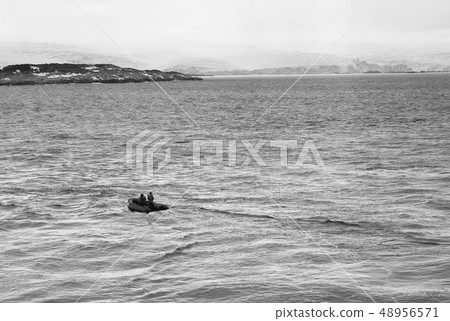 Research Boat Going Toward The Coastline Research Boat Going Toward The Coastline 48956571