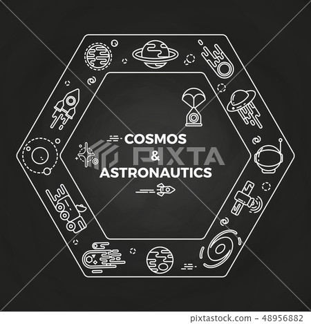 Line art planets, rockets, asteroids Line art planets, rockets, asteroids 48956882