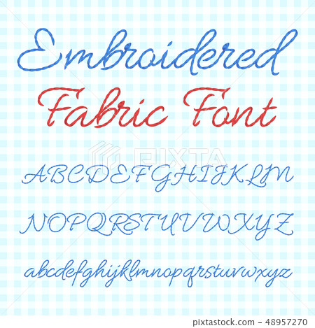 Embroidered fabric font with calligraphic letters. Vector thread alphabet 48957270