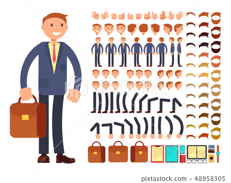 Cartoon businessman customizable vector character set. Constructor of different poses 48958305